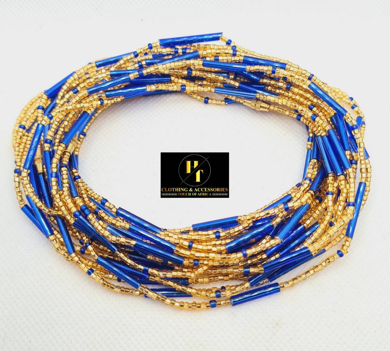 Small Blue and Gold Waist Beads|On Sale Belly Chain Weight control African beads|belly beads| Ghana beads| Weight Tracker Small Beads.