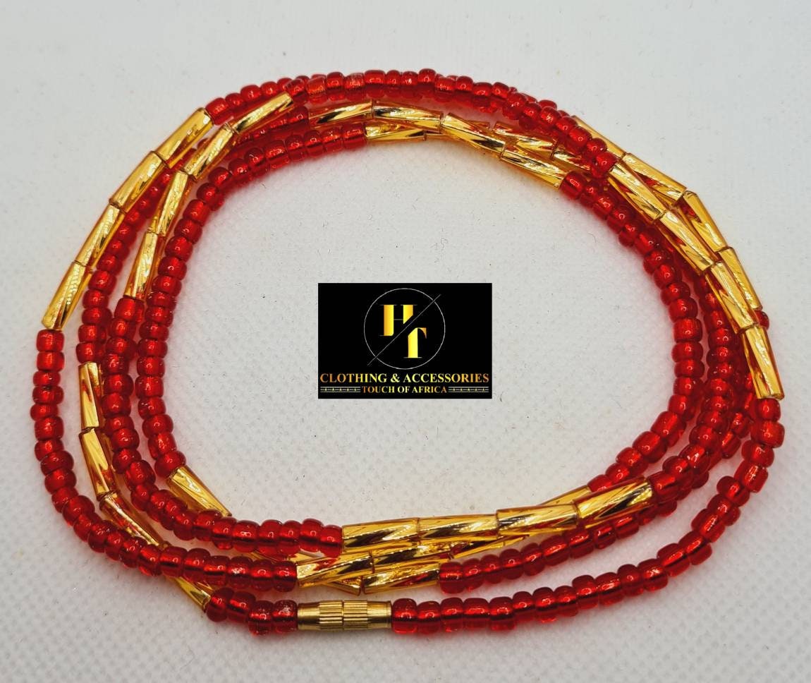 Red Waist Beads|On Sale Belly Chain Weight control African beads|belly beads| Ghana beads| Weight Tracker| Nigerian waist beads