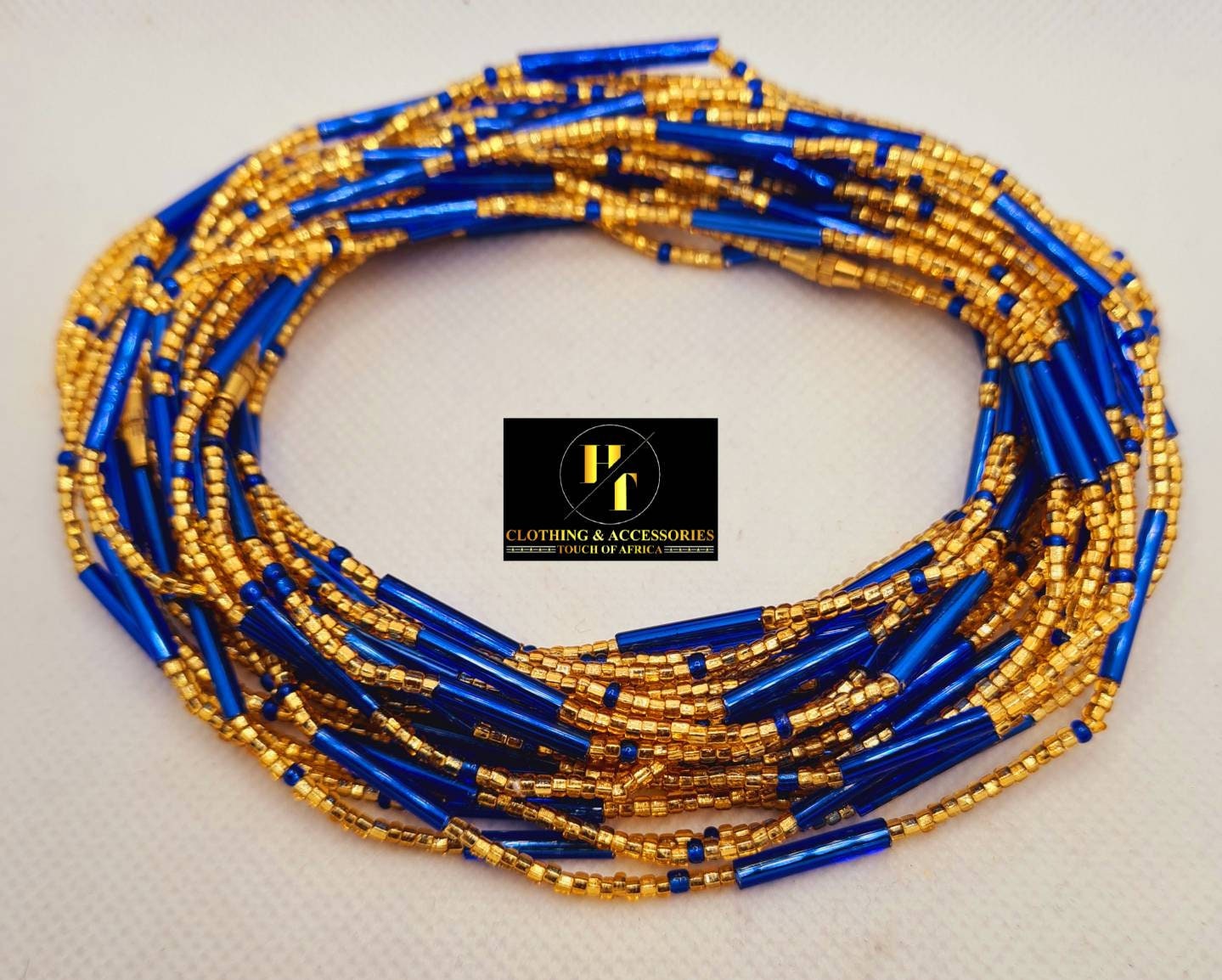 Small Blue and Gold Waist Beads|On Sale Belly Chain Weight control African beads|belly beads| Ghana beads| Weight Tracker Small Beads.
