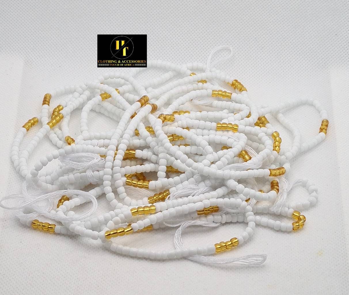 White and Gold Colour Waist Beads|On Sale Belly Chain Weight control African beads|belly beads| Ghana beads| Weight Tracker|Nigerian beads