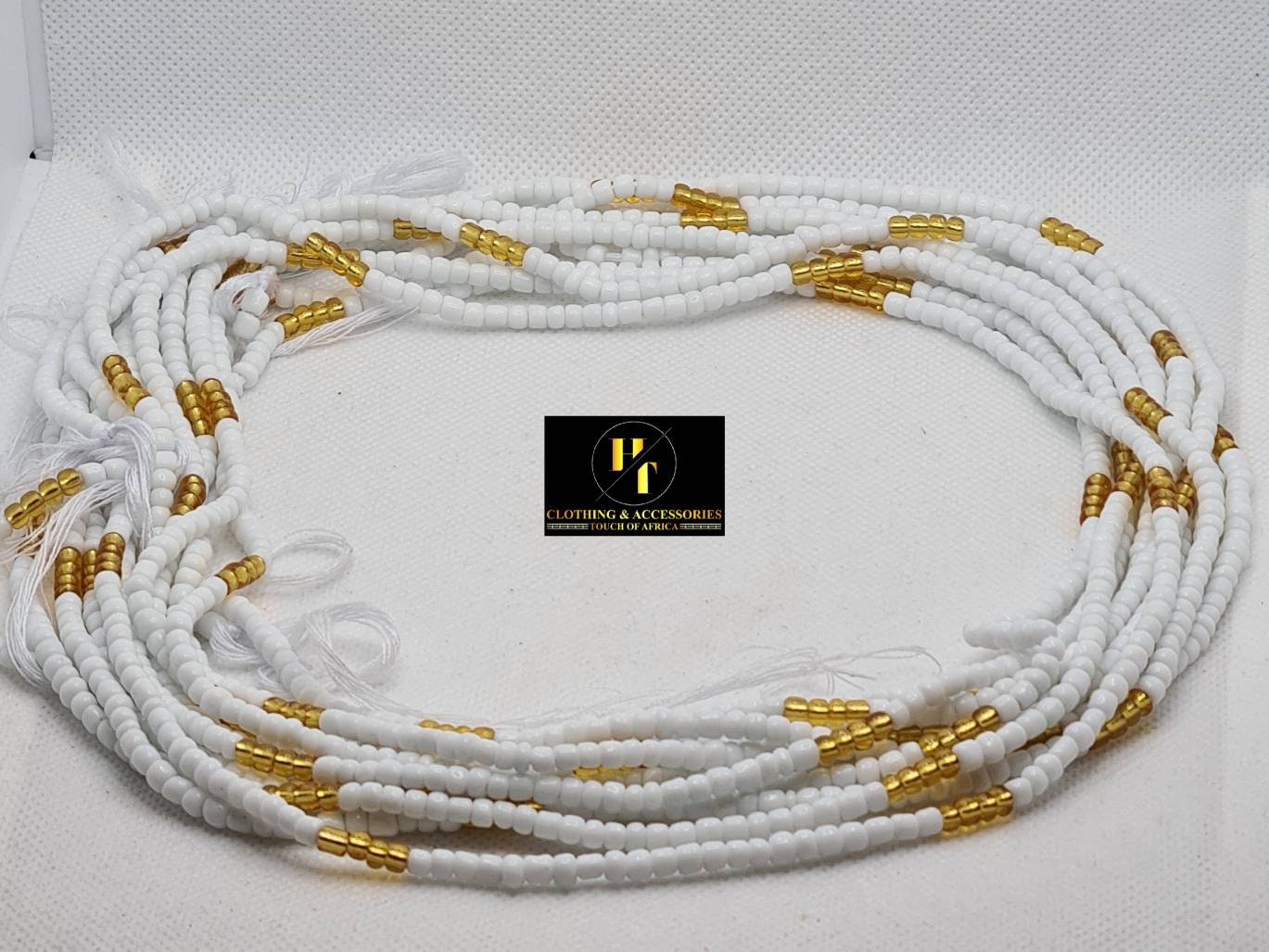 White and Gold Colour Waist Beads|On Sale Belly Chain Weight control African beads|belly beads| Ghana beads| Weight Tracker|Nigerian beads
