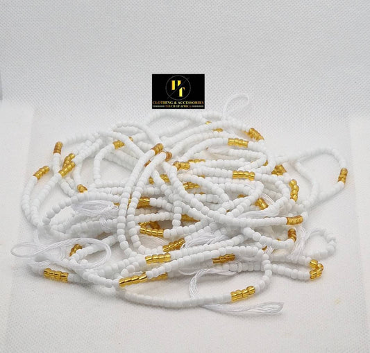 White and Gold Colour Waist Beads|On Sale Belly Chain Weight control African beads|belly beads| Ghana beads| Weight Tracker|Nigerian beads