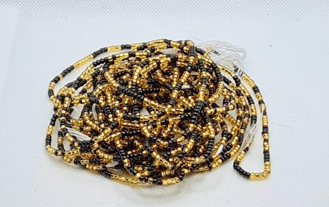 Black and Gold Mix Waist Beads|On Sale Belly Chain Weight control African beads|belly beads| Ghana beads| Weight Tracker Beads|