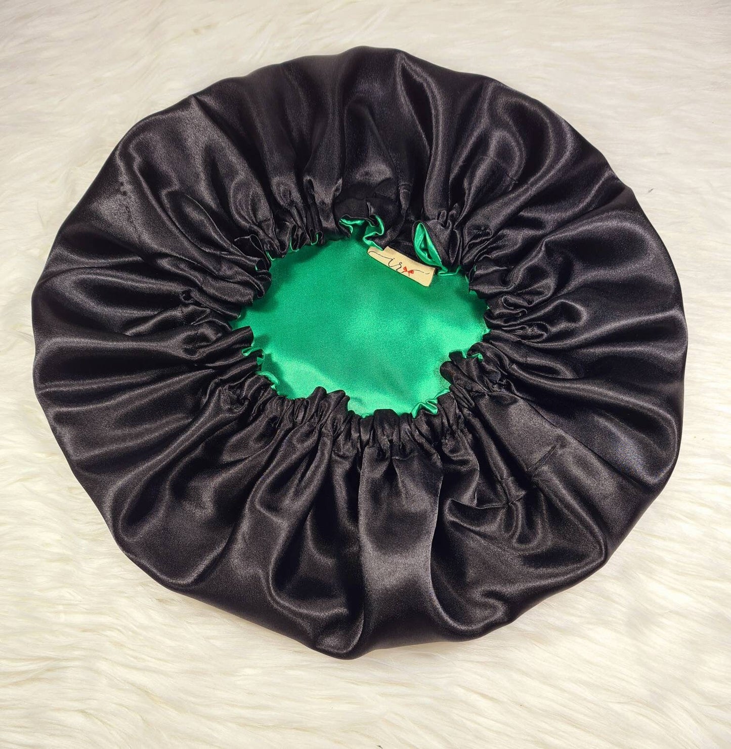 Green Reversible Satin hair bonnet Satin Elasticated, Sleep Hat Bonnet, Headscarf. Night Sleep, Protecting Hairstyle,