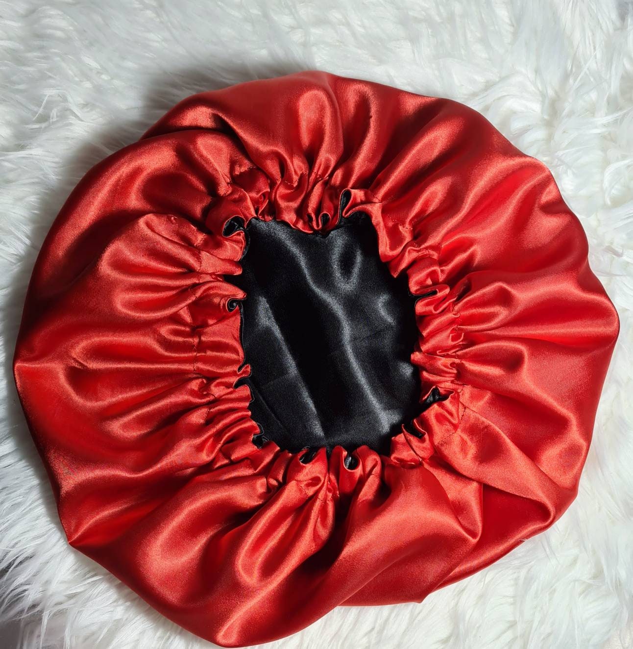 Red Reversible Satin hair bonnet  Satin Elasticated, Sleep Hat Bonnet, Headscarf. Night Sleep, Protecting Hairstyle,