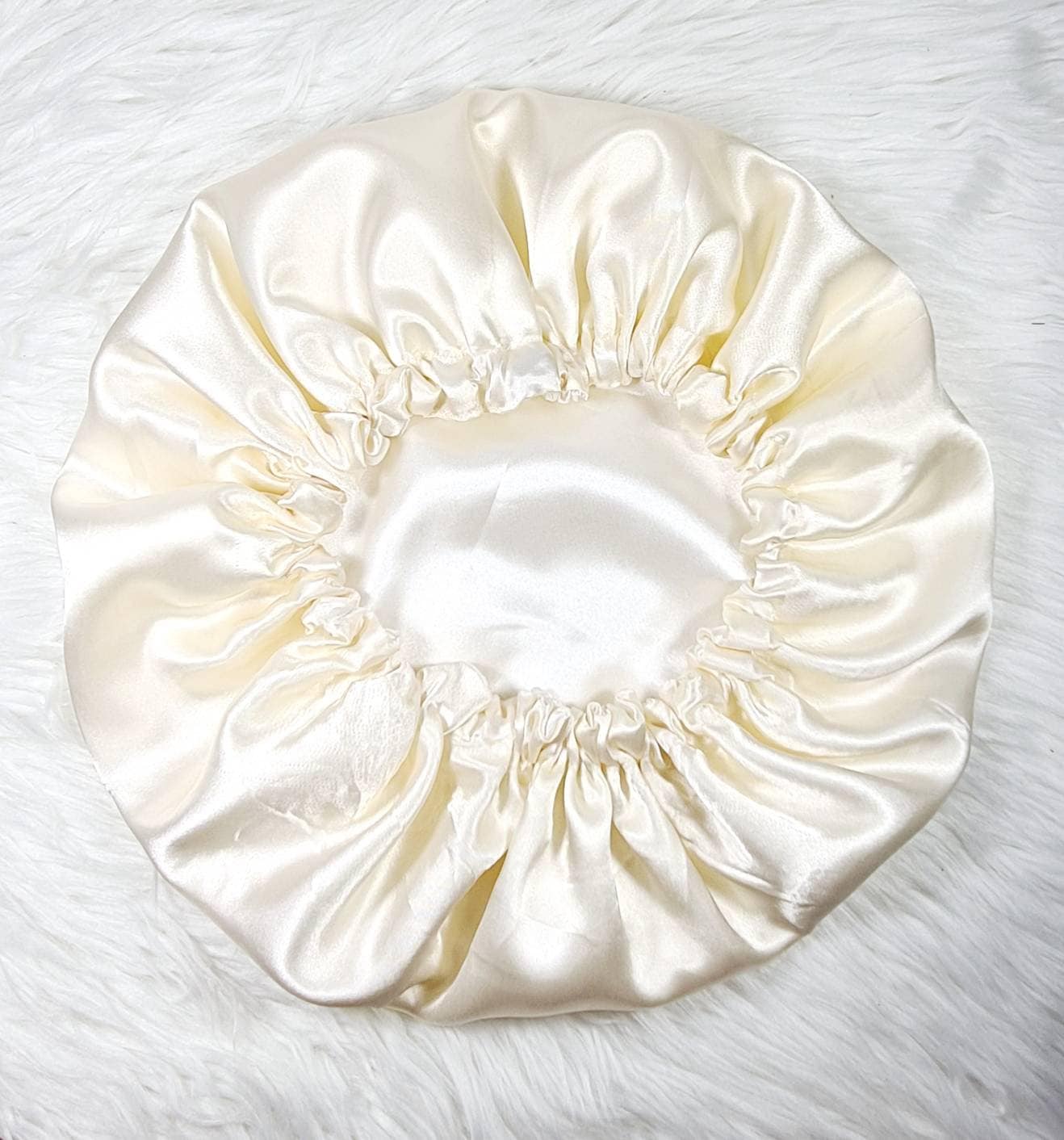 Cream Reversible Satin hair bonnet Satin Elasticated, Sleep Hat Bonnet, Headscarf. Night Sleep, Protecting Hairstyle,
