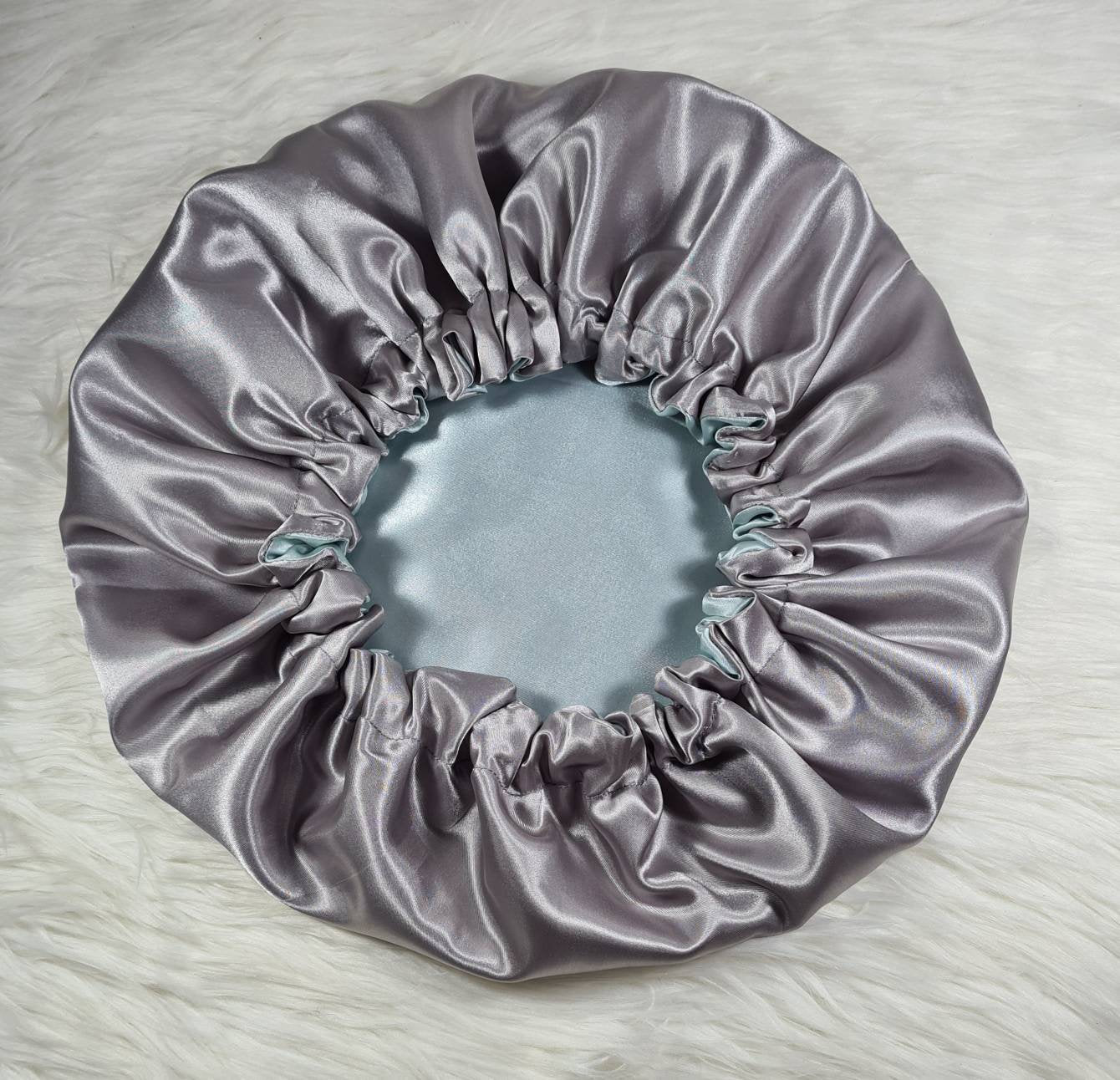 Grey-Pewter Reversible Satin hair bonnet Satin Elasticated, Sleep Hat Bonnet, Headscarf. Night Sleep, Protecting Hairstyle,