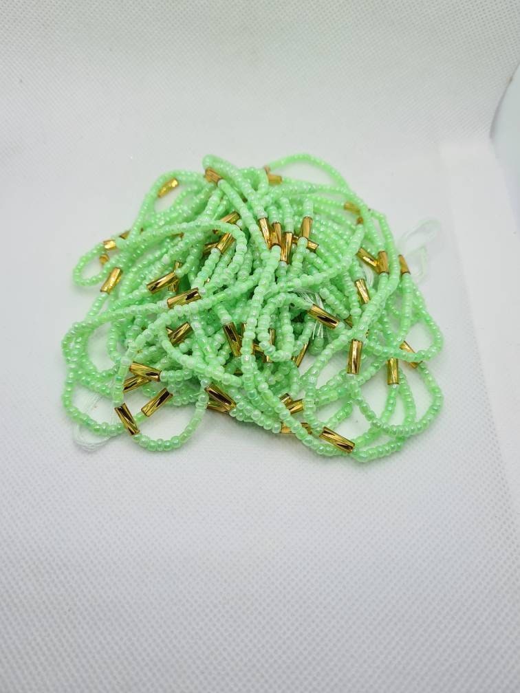 Lime Green and Gold Cone Waist Beads|On Sale Belly Chain Weight control African beads|belly beads| Ghana beads| Weight Tracker