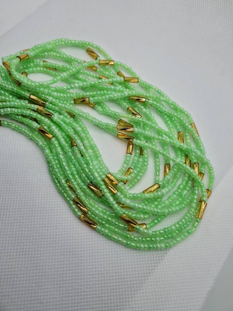 Lime Green and Gold Cone Waist Beads|On Sale Belly Chain Weight control African beads|belly beads| Ghana beads| Weight Tracker