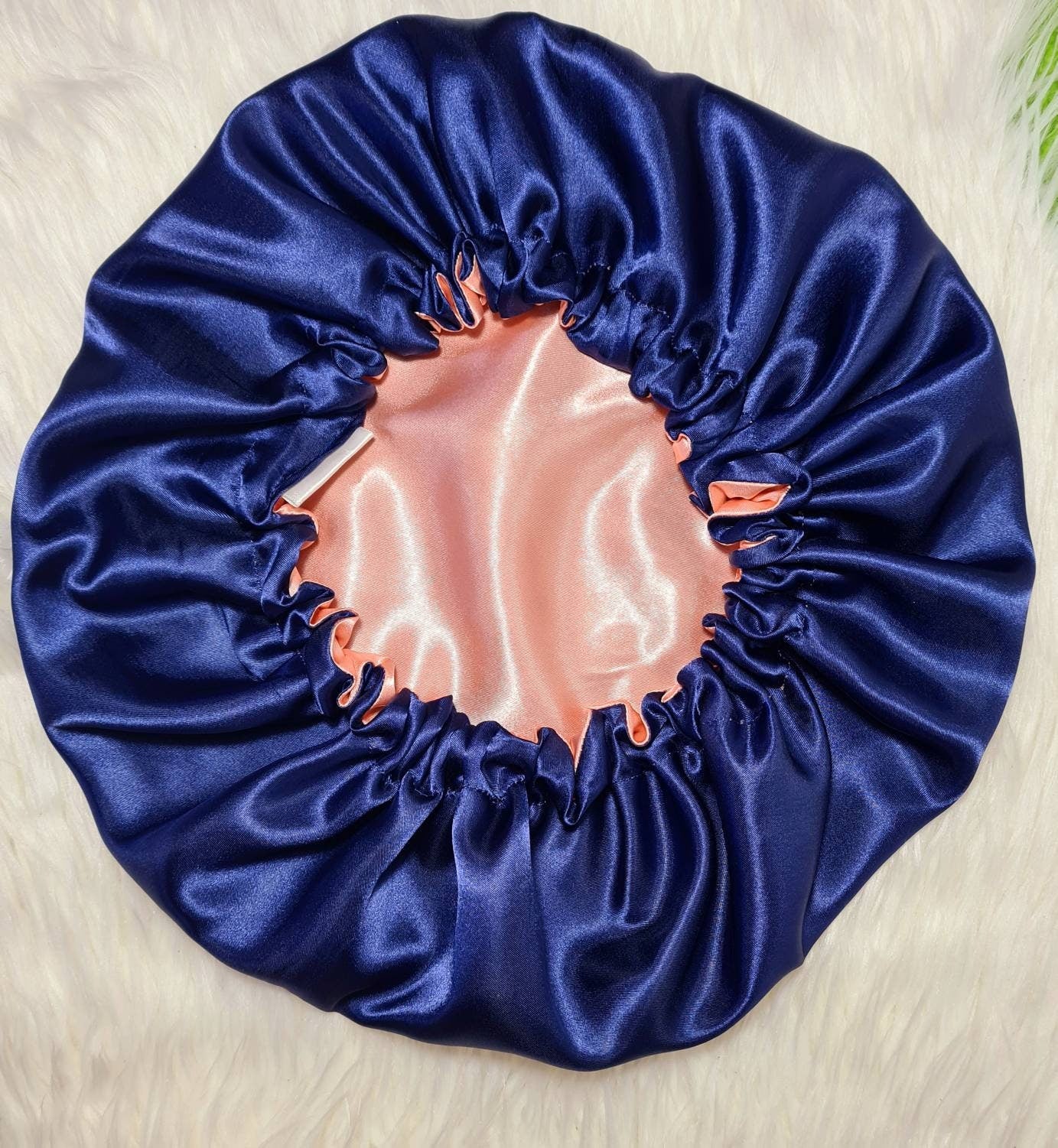 Navy Reversible Satin hair bonnet|Satin Elasticated, Sleep Hat Bonnet, Headscarf. Night Sleep, Protecting Hairstyle.