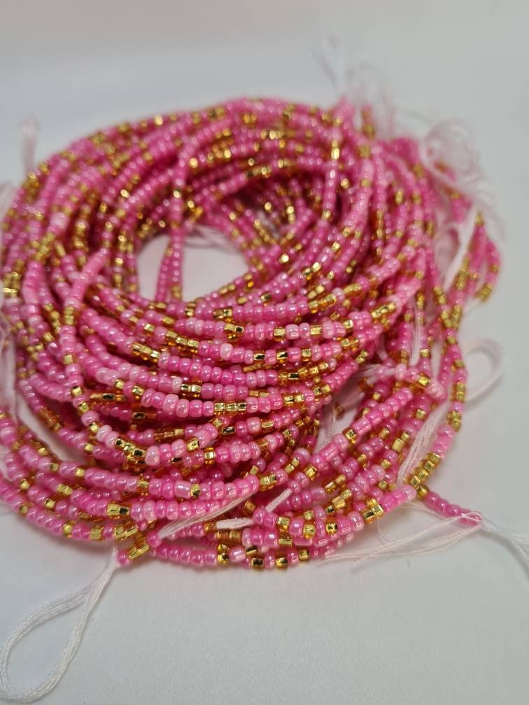 Pink and Gold Waist Beads|On Sale Belly Chain Weight control African beads|belly beads| Ghana beads| Weight Tracker| Nigerian waist beads