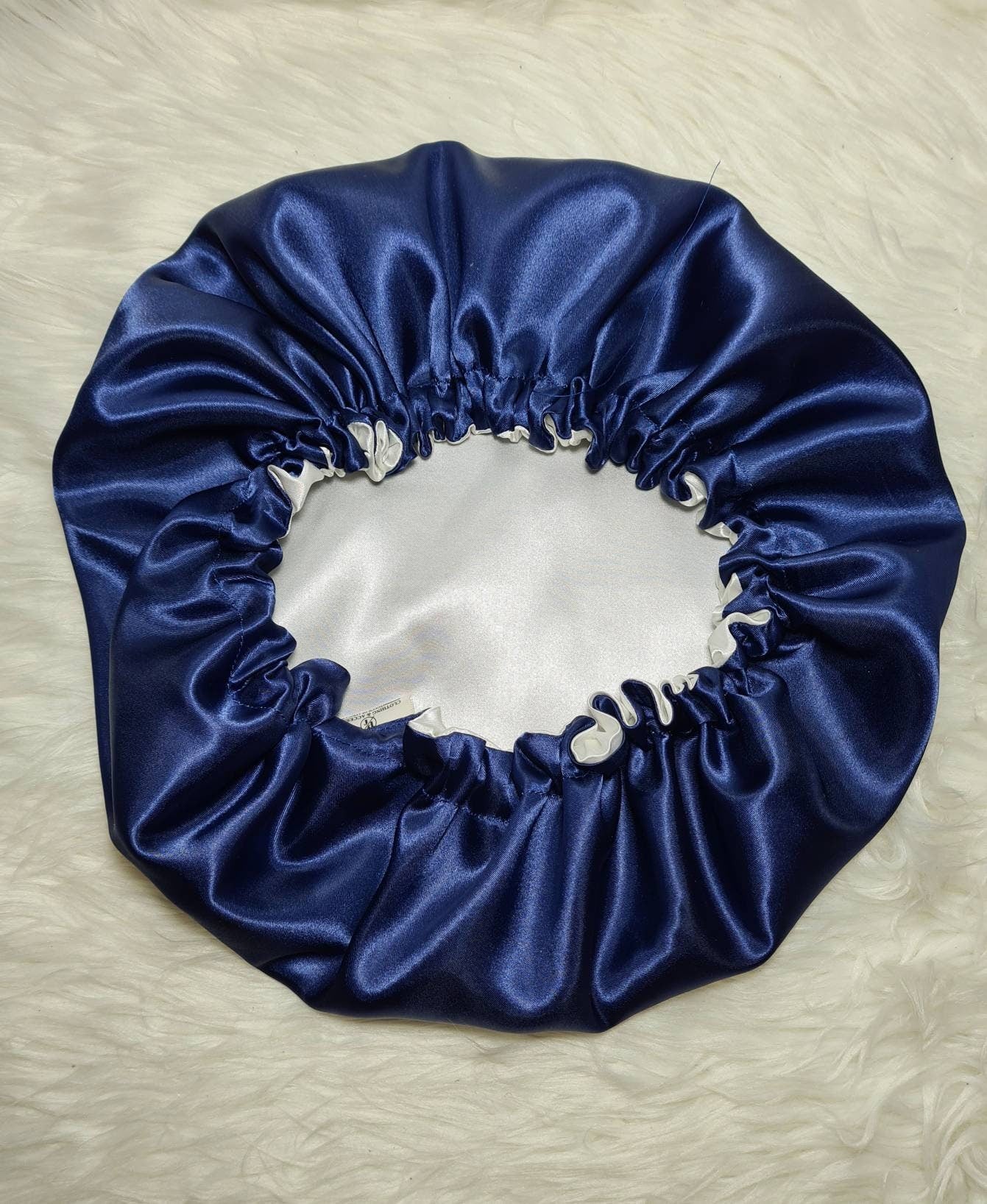 Navy Reversible Satin hair bonnet|Satin Elasticated, Sleep Hat Bonnet, Headscarf. Night Sleep, Protecting Hairstyle.