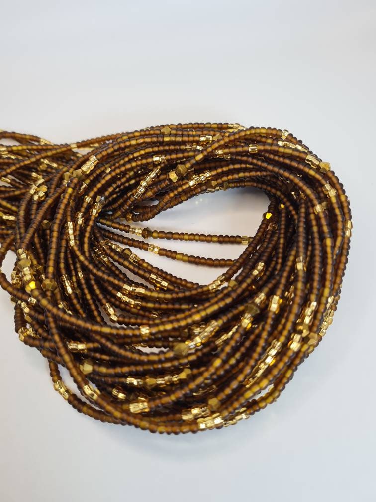 Warm tone Brown Waist Beads|On Sale Belly Chain Weight control African beads|belly beads| Ghana beads| Weight Tracker Beads|Mix With Gold