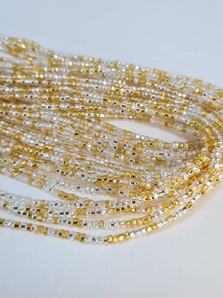 Sliver and Gold Waist Beads|On Sale Belly Chain Weight control African beads|belly beads| Ghana beads| Weight Tracker| Nigerian waist beads