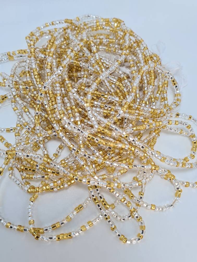 Sliver and Gold Waist Beads|On Sale Belly Chain Weight control African beads|belly beads| Ghana beads| Weight Tracker| Nigerian waist beads