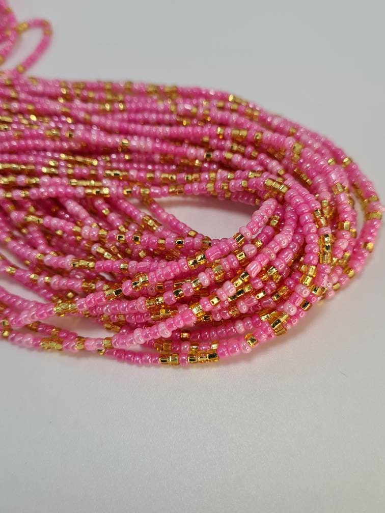 Pink and Gold Waist Beads|On Sale Belly Chain Weight control African beads|belly beads| Ghana beads| Weight Tracker| Nigerian waist beads