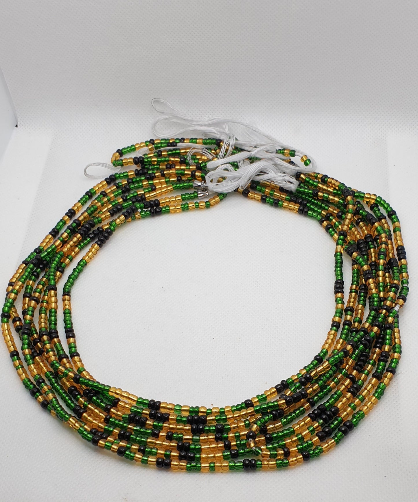 Green Black and Gold Waist Beads|On Sale Belly Chain Weight control African beads|belly beads| Ghana beads| Weight Tracker| Jamaican Flag