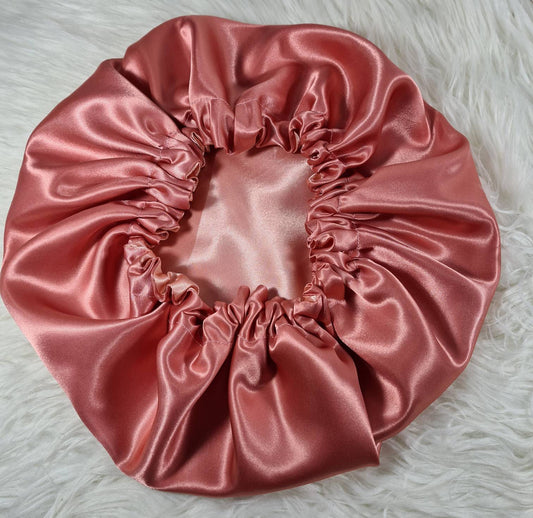 Rose Pink-Deep Reversible Satin hair bonnet|Satin Elasticated, Sleep Hat Bonnet, Headscarf. Night Sleep, Protecting Hairstyle.