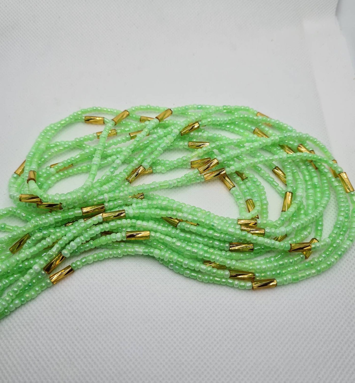 Lime Green and Gold Cone Waist Beads|On Sale Belly Chain Weight control African beads|belly beads| Ghana beads| Weight Tracker
