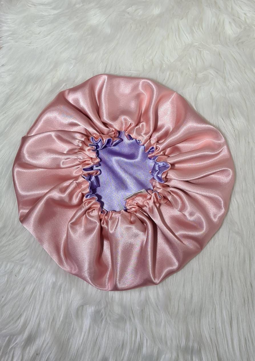 Perfect Fit Pink Reversible Satin Hair bonnet | Satin Elasticated, Sleep Hat Bonnet, Headscarf. Night Sleep, Protecting Hairstyle,