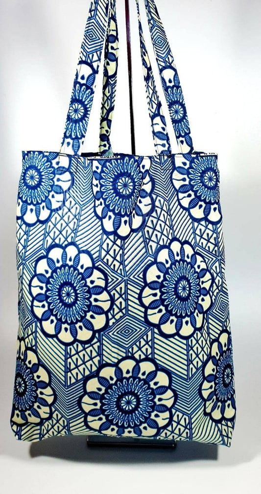 Akarah Print Tote bag,Medium Bag|Reusable tote Cotton bag, Holiday Bag, Reversible Adult Size|Blue
