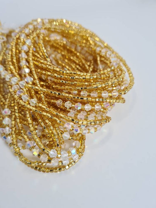 Gold and Diamond Waist Beads| Belly Chain Weight control African beads|belly beads| Ghana Waist beads| Weight Tracker Beads| Nigerian Beads