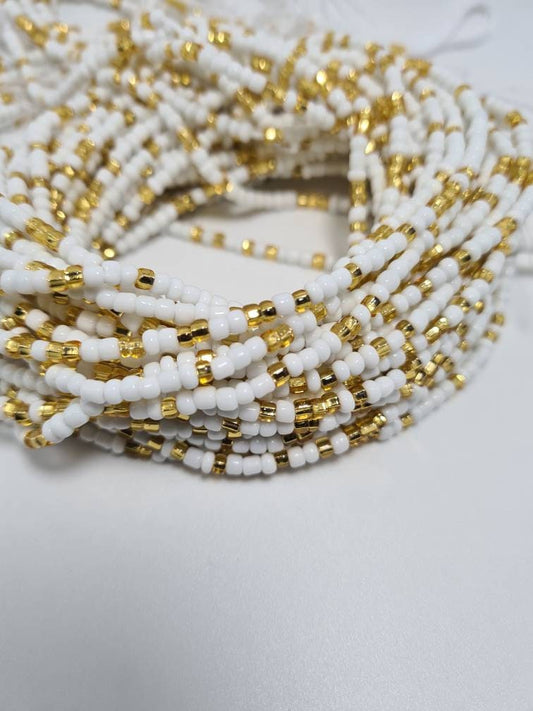 White and Gold Waist Beads|On Sale Belly Chain Weight control African beads|belly beads| Ghana beads| Weight Tracker| Nigerian waist beads