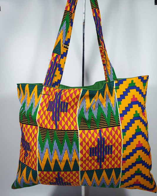 Handmade Kente Print Tote bag|Medium Bag|Reusable tote Cotton bag|Reversible Adult Size|
