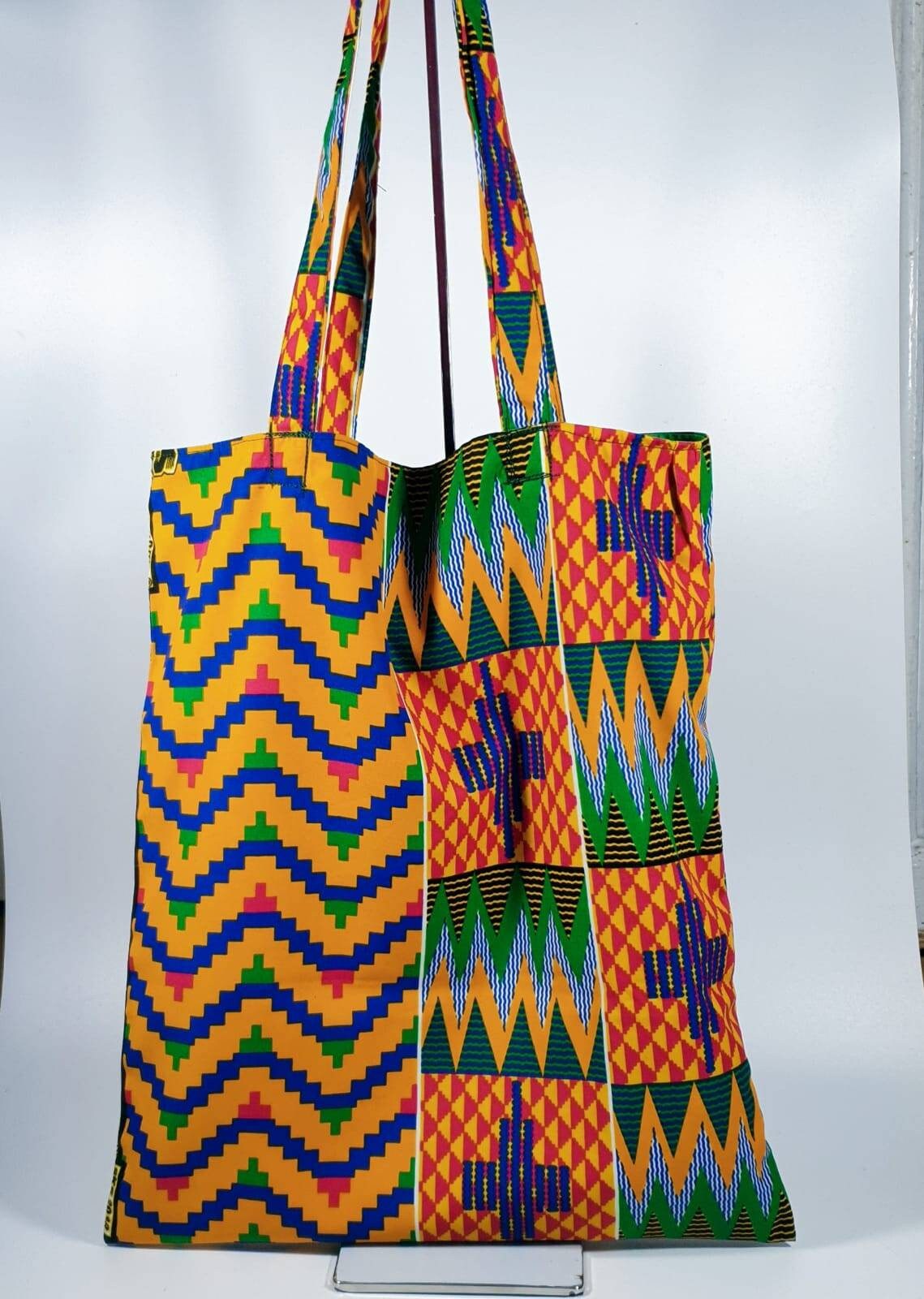 Kente Print Tote bag|Medium Bag|Reusable tote Cotton bag|Reversible Adult Size|