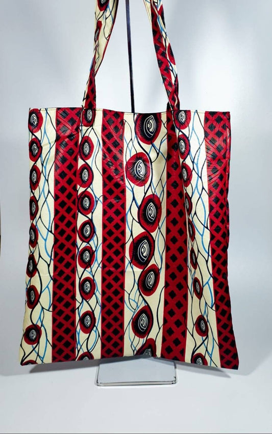 Akarah Print Tote bag,Medium Bag|Reusable tote Cotton bag, Holiday Bag, Reversible Adult Size|Red
